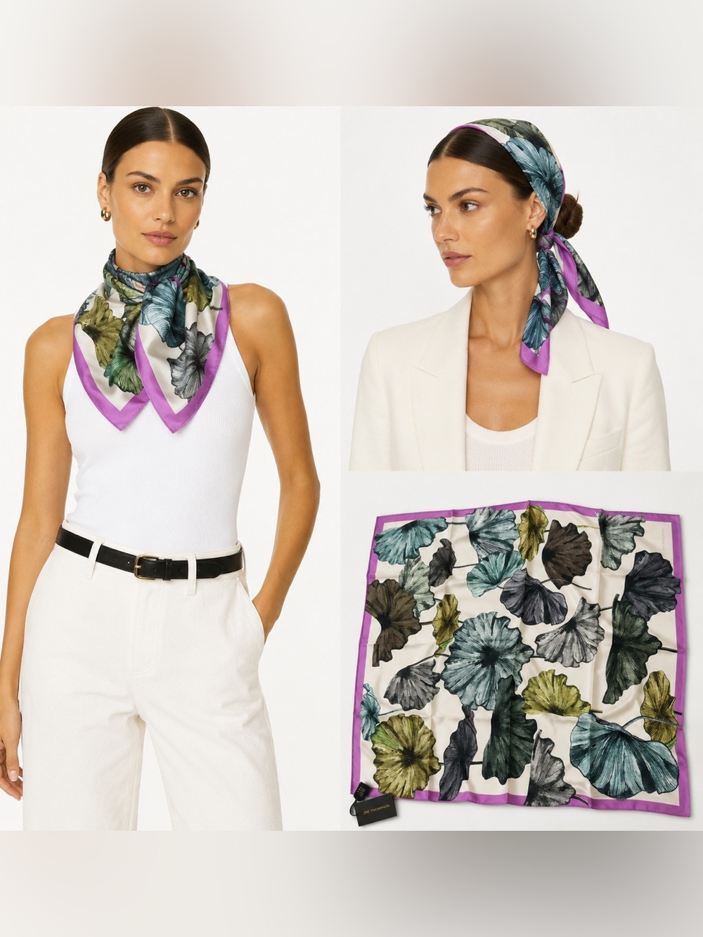 NWT Jim Thompson Silk Scarf – Ginkgo Leaf Print – Made in Thailand – 34” Square